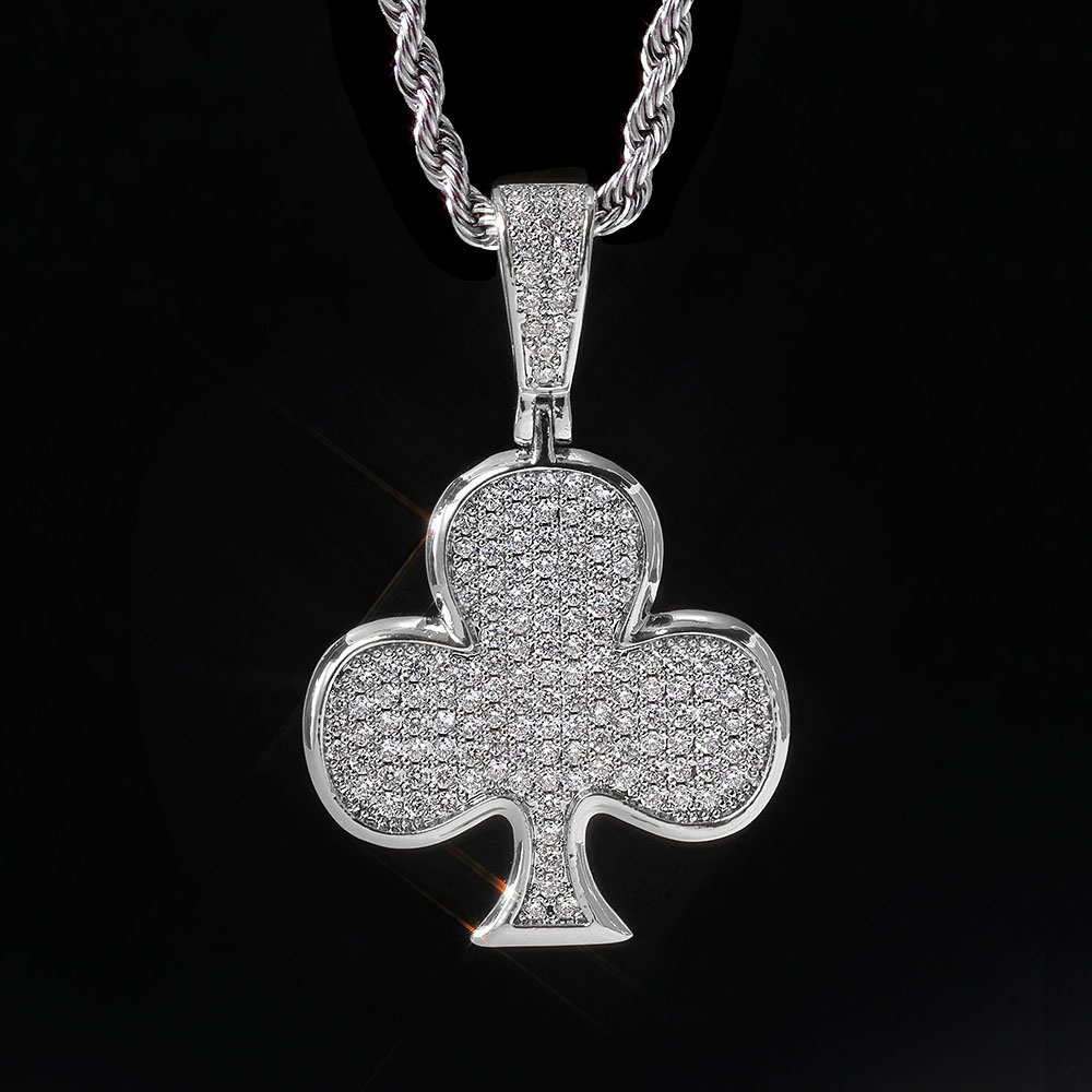 Iced Out Cubic Zirconia Club Symbol Pendant Silver Plating