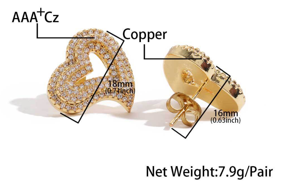 Iced Out Cubic Zirconia Heart Stud Earrings Distributor Iced Out Cubic Zirconia Heart Stud Earrings Distributor