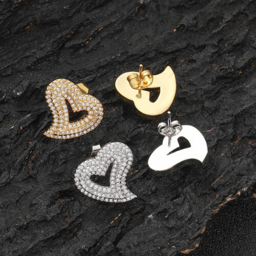 Iced Out Cubic Zirconia Heart Stud Earrings Wholesale