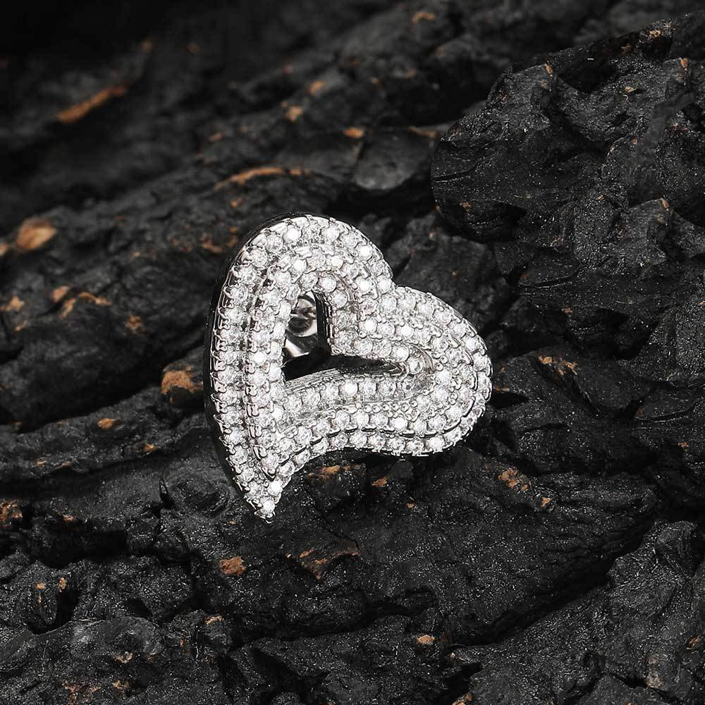 Iced Out Cubic Zirconia Heart Stud Earrings