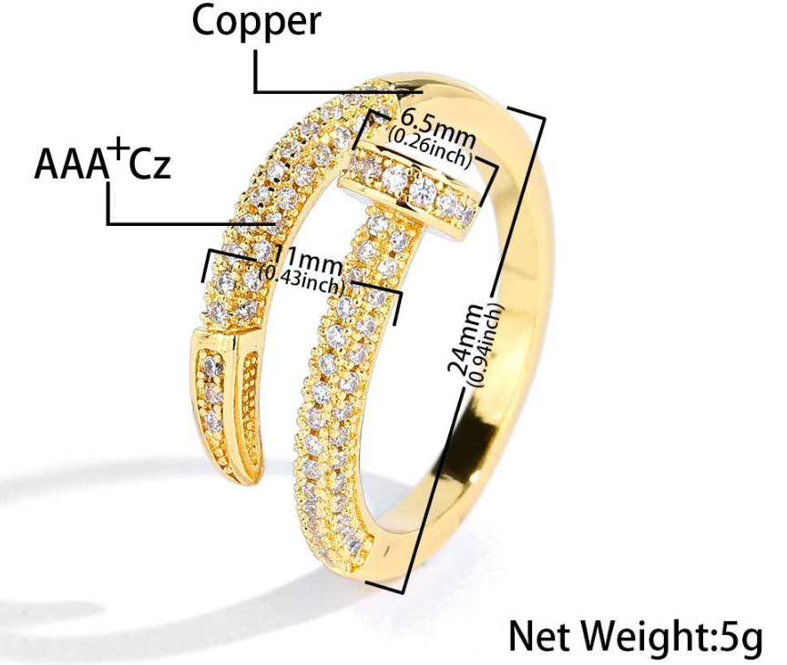 Iced Out Cubic Zirconia Hip Hop Nail Ring
