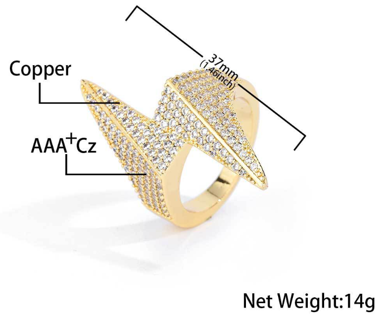 Iced Out Cubic Zirconia Lightning Bolt Ring