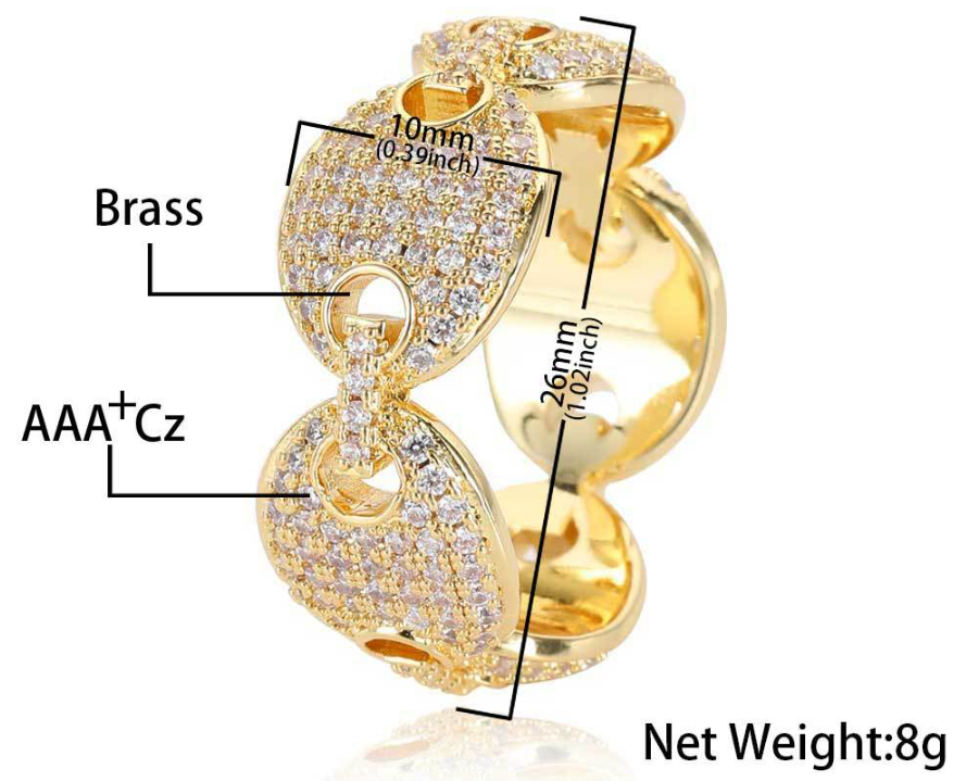 Iced Out Cubic Zirconia Mariner Link Ring