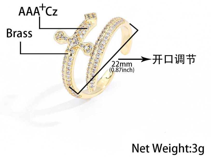 Iced Out Cubic Zirconia Sword Open Ring