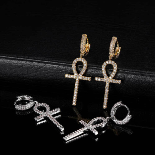 Iced Out Dangling Ankh hoop earrings Supplier