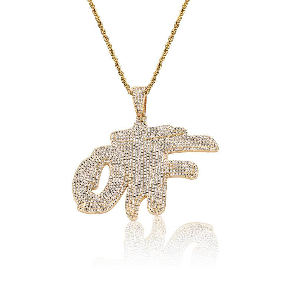 Iced Out Hip Hop Jewelry OTF Pendant Necklace Gold Plating