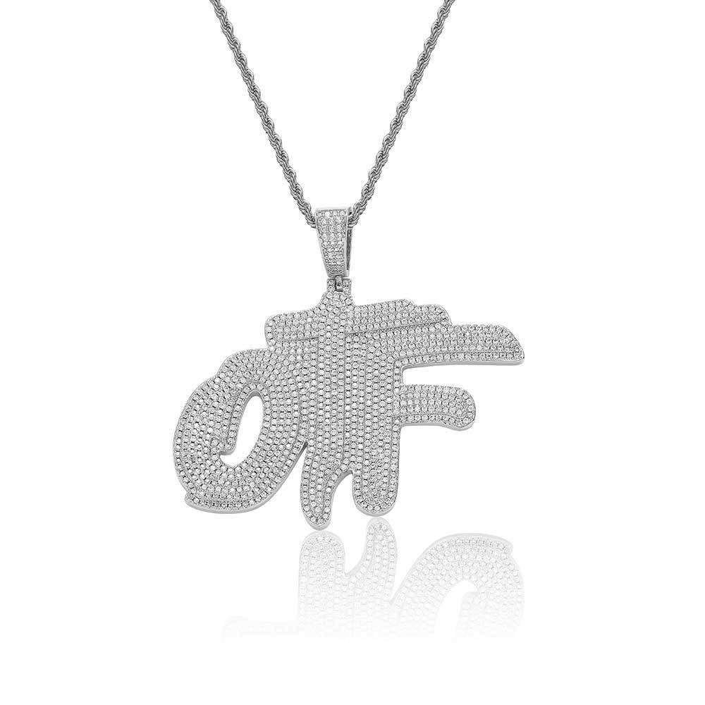 Iced Out Hip Hop Jewelry OTF Pendant Necklace Silver Plating