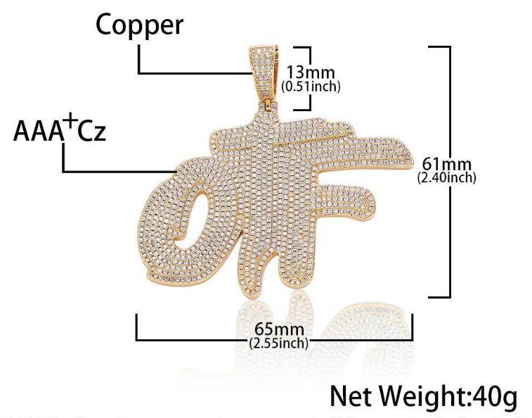 Iced Out Hip Hop Jewelry OTF Pendant Necklace Iced Out Hip Hop Jewelry OTF Pendant Necklace