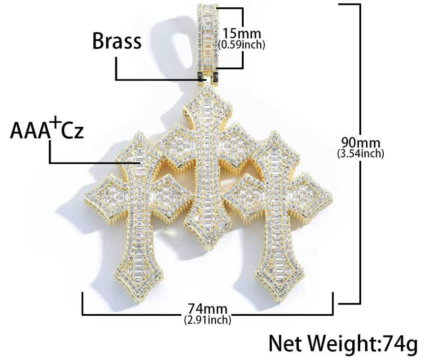 Iced Out Hip Hop Layered Triple Cross Pendant