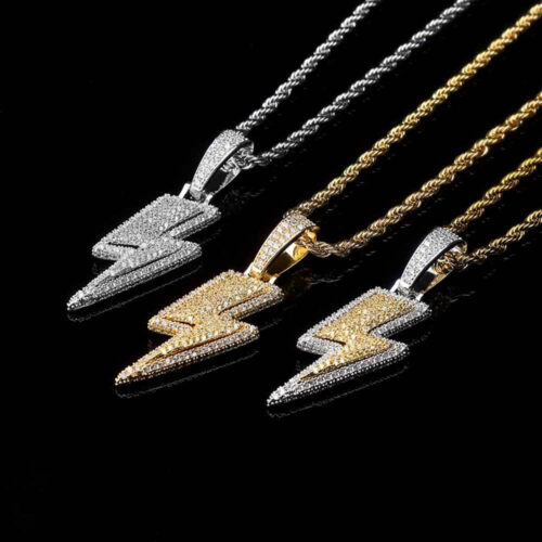 Iced Out Lightning Bolt Pendant with Rope Chain Supplier