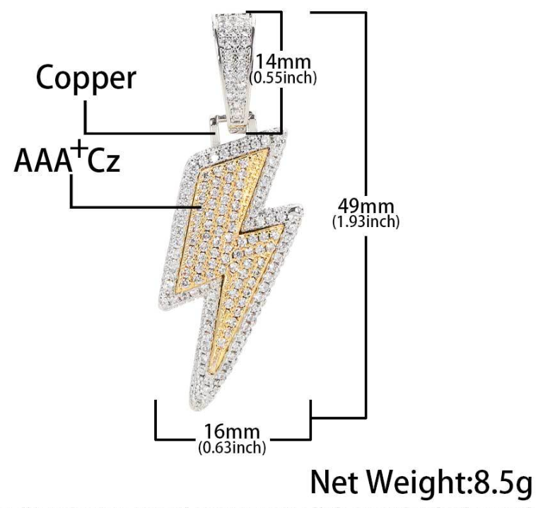 Iced Out Lightning Bolt Pendant with Rope Chain