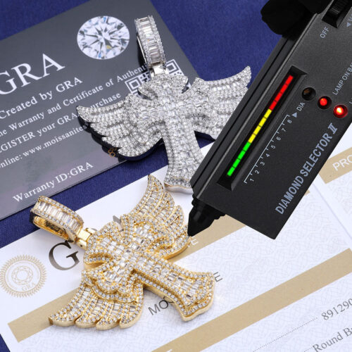 Iced Out Moissanite Angel Wings Cross Pendant Manufacturer