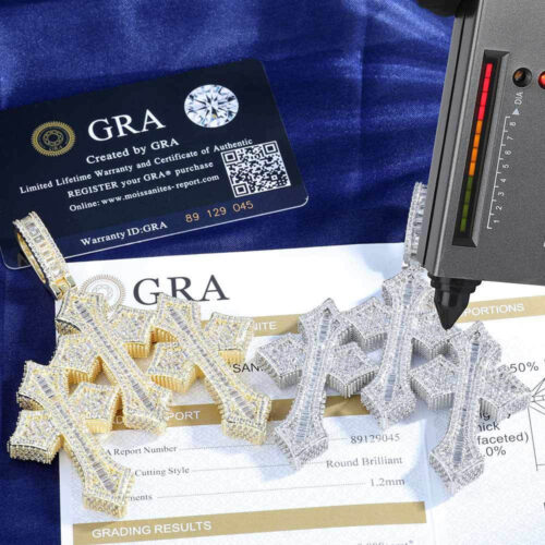 Iced Out Moissanite Arched Triple Cross Pendant Passes Diamond Tester