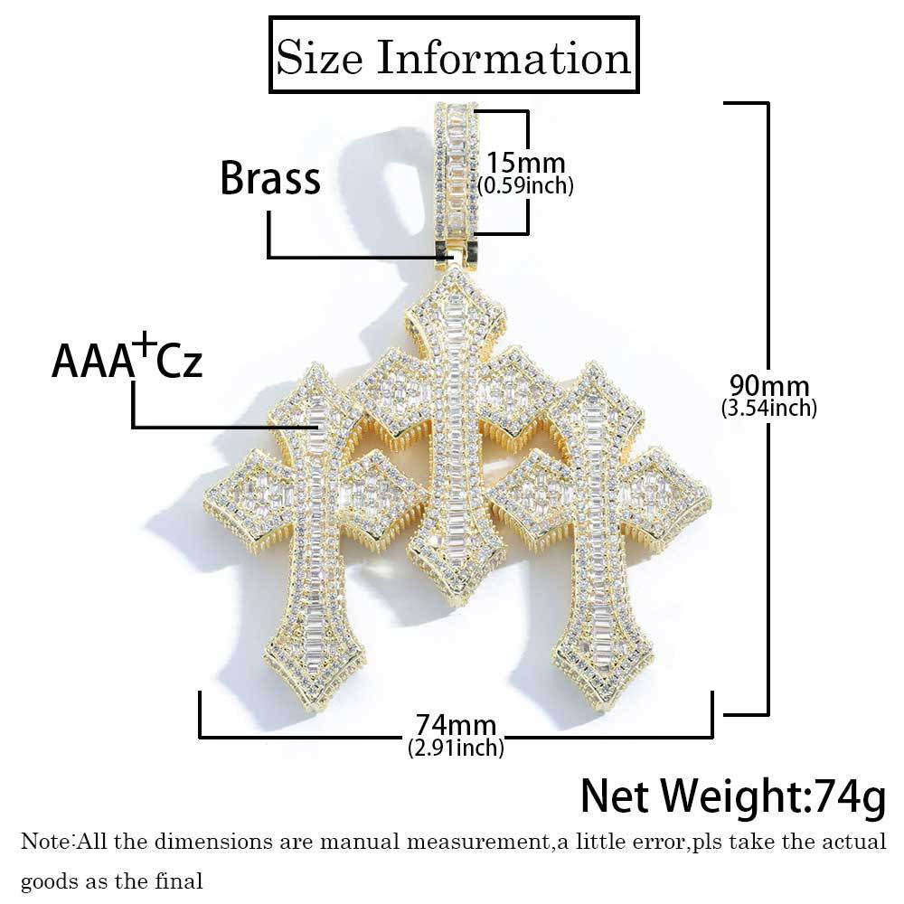 Iced Out Moissanite Arched Triple Cross Pendant