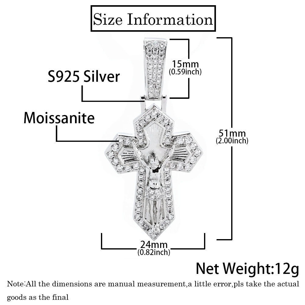 Iced Out Moissanite Jesus Crucifix Pendant Necklace for Men
