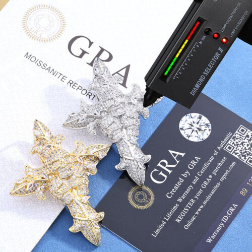 Iced Out Moissanite Sterling Silver Gothic Skull Cross Pendant