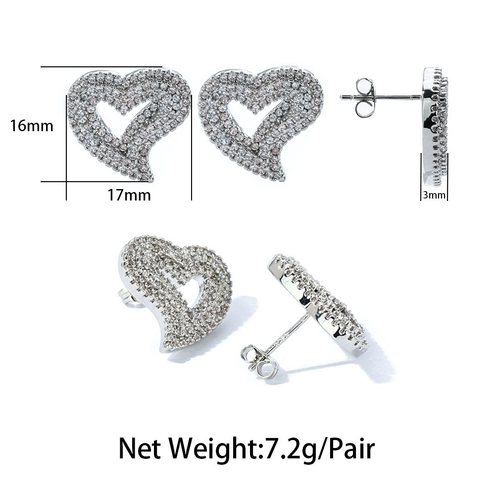 Iced Out Moissanite Sterling Silver Heart Shape Stud Earrings Wholesale