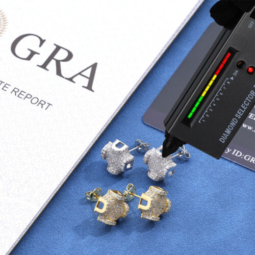 Iced Out Moissanite Sterling Silver Shield Studs GRA Certified