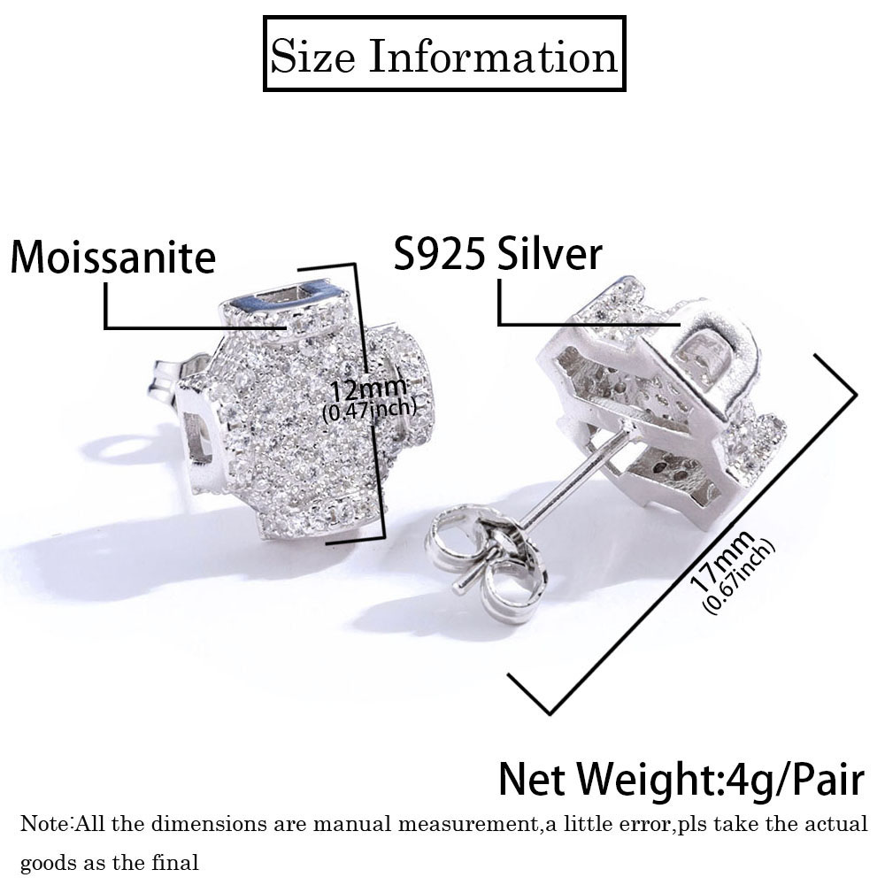 Iced Out Moissanite Sterling Silver Shield Studs Manufacturer