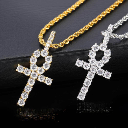 Iced Out Tennis Ankh Cross Pendant Necklace Wholesale