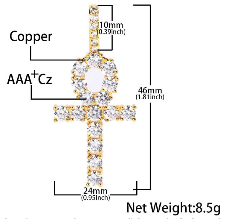 Iced Out Tennis Ankh Cross Pendant Necklace