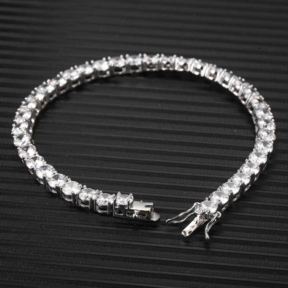 Iced Out Tennis Chain Bracelet Rhodium Plating