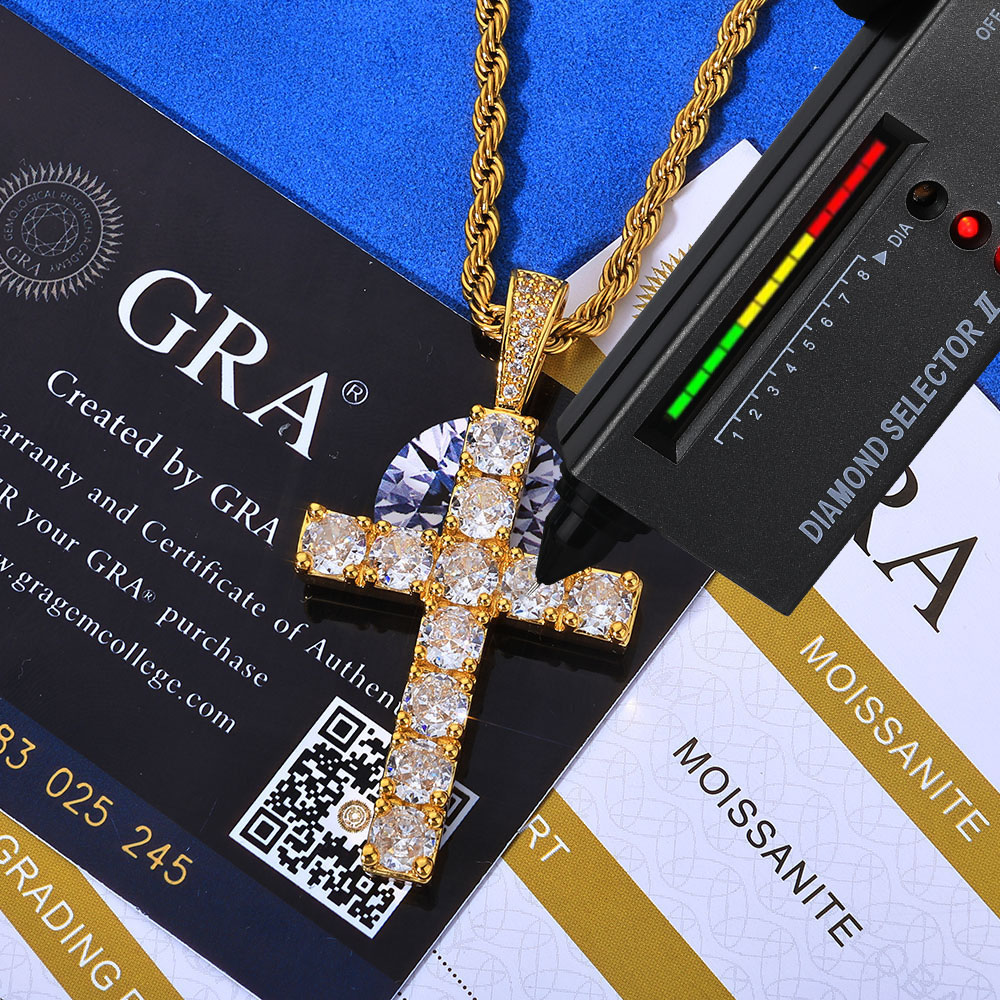 Iced Out VVS Moissanite Sterling Silver Cross Pendant 18K Gold