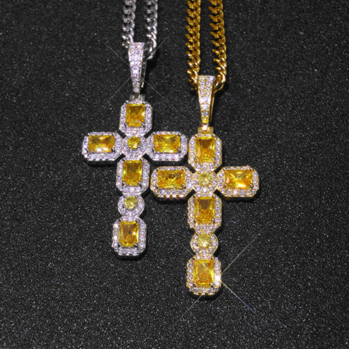 Iced Out Yellow & White CZ Cross Pendant Wholesale