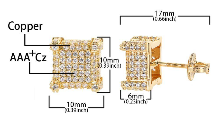 Iced-out Square CZ Hip Hop Stud Earrings Iced-out Square CZ Hip Hop Stud Earrings