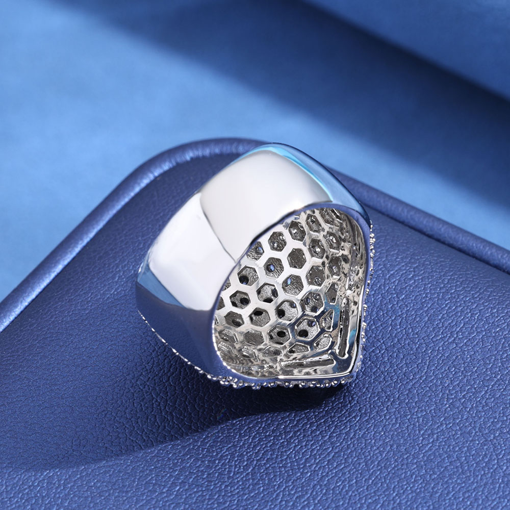 Large Iced Out Gothic Sword Cross Ring Silver Plating Back