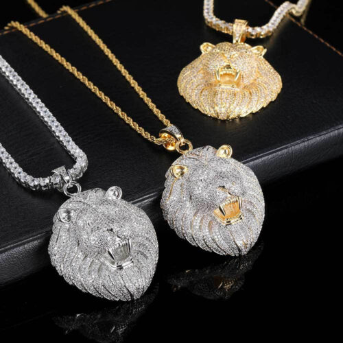 Large Micro Pave Cubic Zirconia Lion Pendant Factory