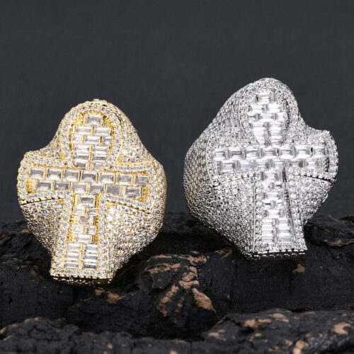 Large Pave Baguette CZ Ankh Cross Ring Wholesale