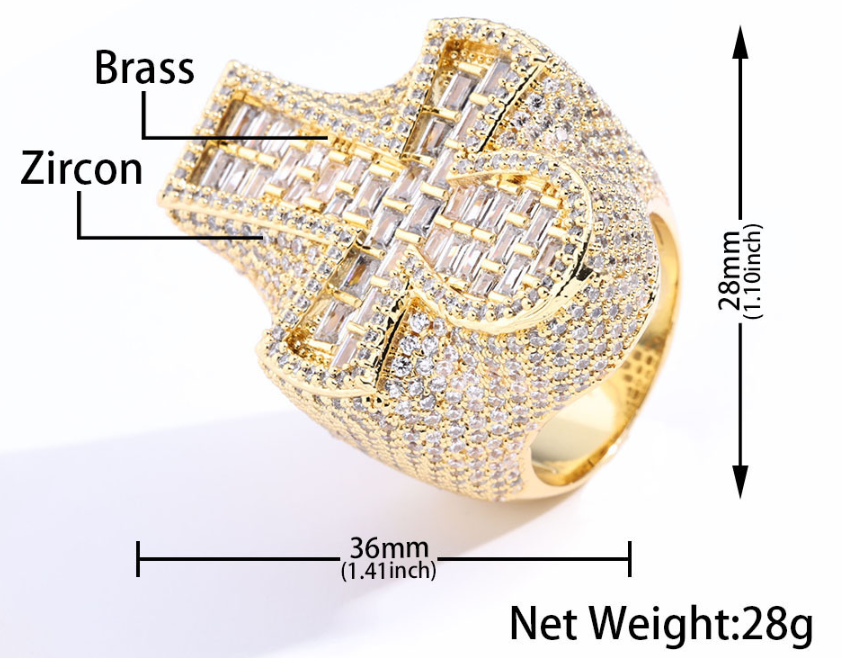 Large Pave Baguette CZ Ankh Cross Ring