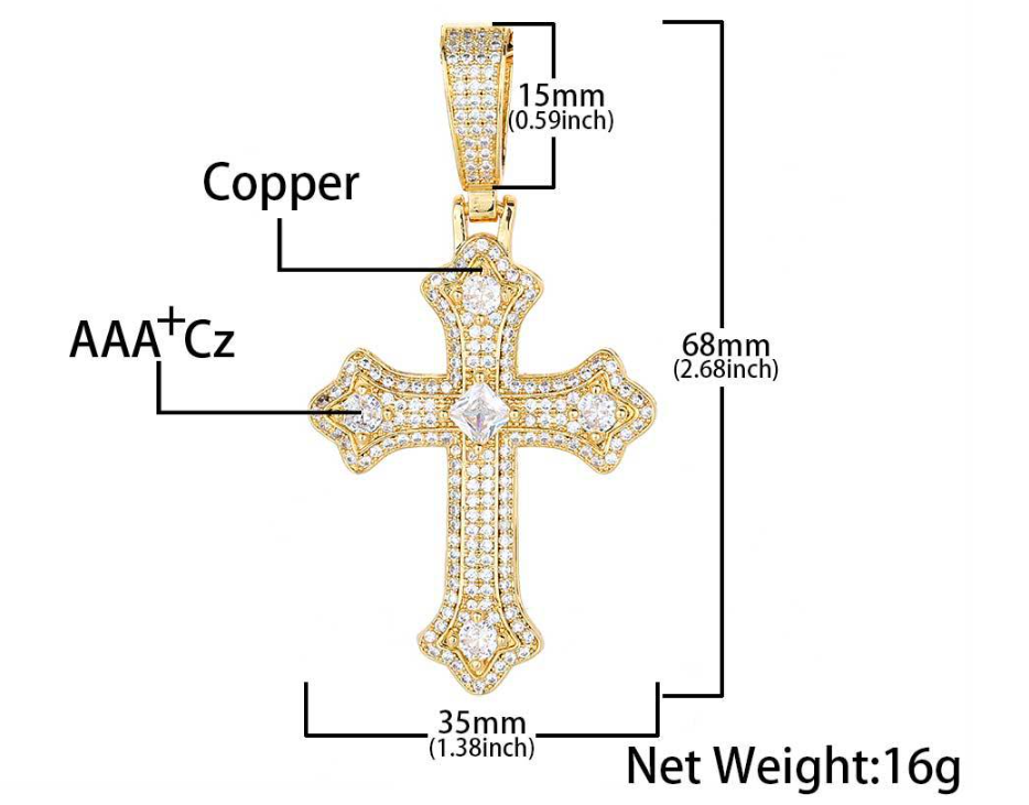 Luxurious Micro Pave CZ Gothic Cross Pendant