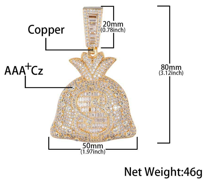 Luxury Hip Hop Dollar Money Bag Pendant Luxury Hip Hop Dollar Money Bag Pendant