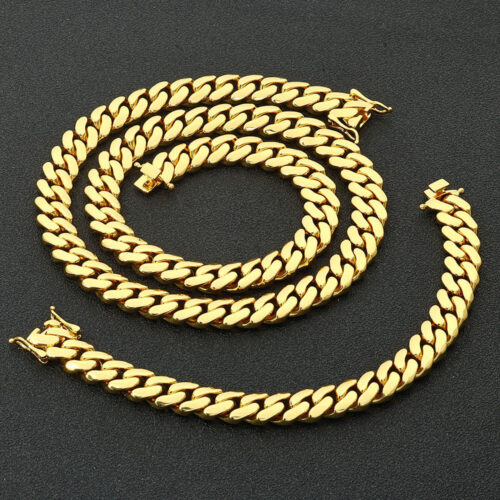 Men's Brass Copper Cuban Link Chain and Bracelet Gold Plating