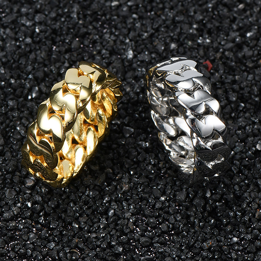 Men's Classic Brass Cuban Link Band Ring Sivera and Gold Plated