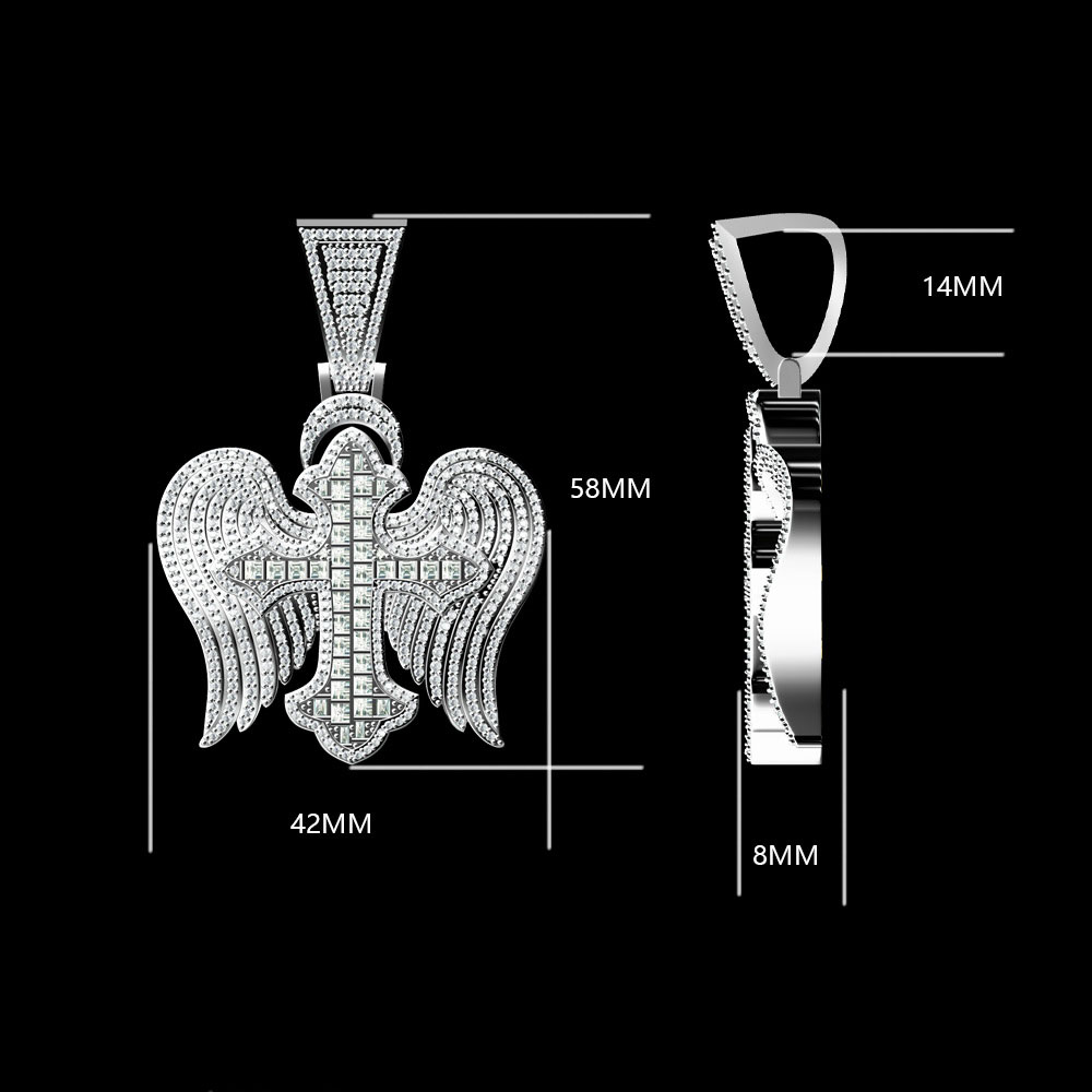 Mens Guardian Angel Wing Cross Pendant