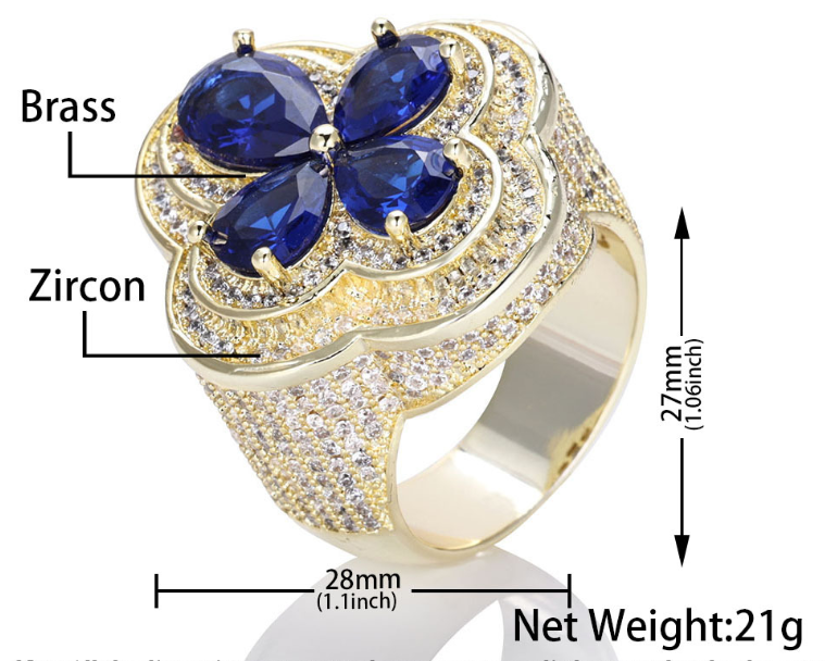 Men's Iced Out Four Leaf Clover Hip Hop Ring