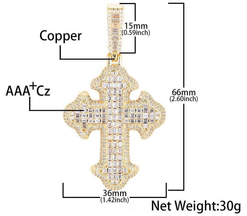 Micro-Pave CZ Baguette Religious Cross Pendant