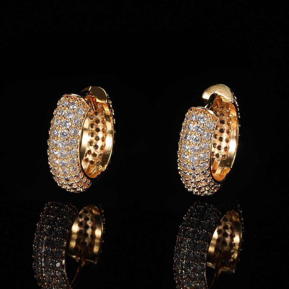 Micro Pave CZ Hip Hop Hoop Earrings Gold Plated