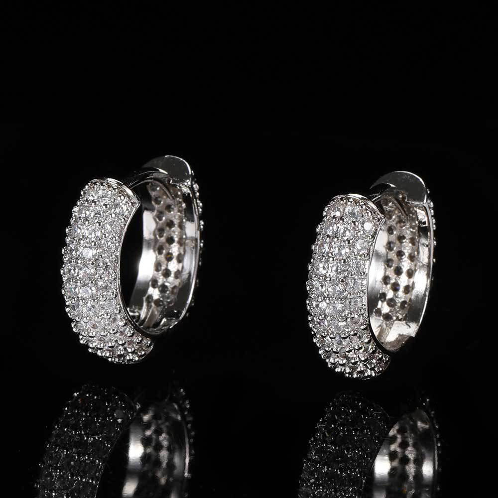 Micro Pave CZ Hip Hop Hoop Earrings Rhodium Plated
