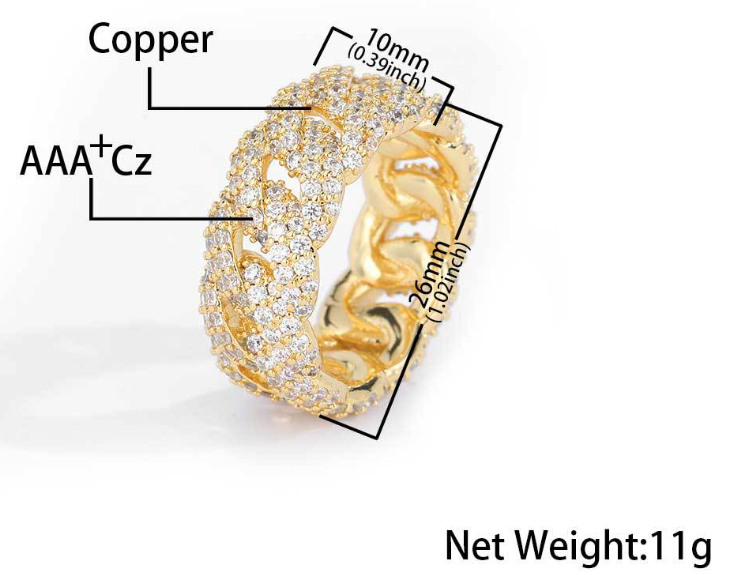 Micro Pave Cubic Zirconia CMicro Pave Cubic Zirconia Cuban Link Ringuban Link Ring