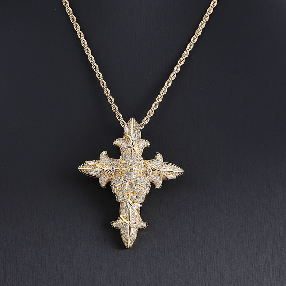 Micro-Pave Cubic Zirconia Skull Cross Pendant Gold Plating