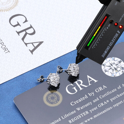 Moissanite 925 Sterling Silver Flower Cluster Stud Earrings Rhodium Plating