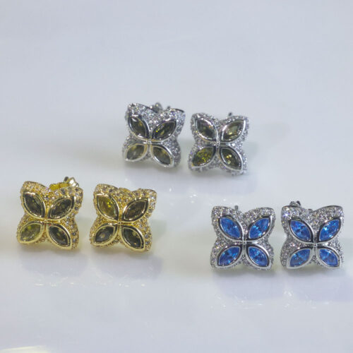 Multicolor Iced Out Clover Flower Earrings Vendor