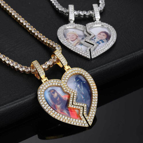 Personalized CZ Two-Part Heart Photo Pendant Manufacture