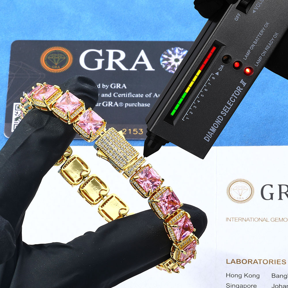 Pink Princess-Cut Cluster Tenni Bracelet Vermeil in Gold