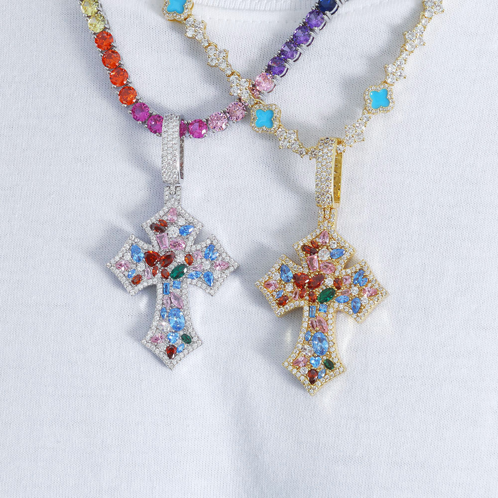 Rainbow Cubic Zirconia Gothic Cross Pendant Distributor