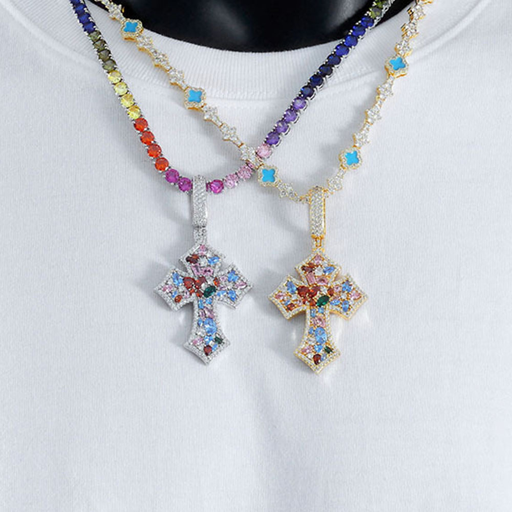 Rainbow Cubic Zirconia Gothic Cross Pendant Supplier